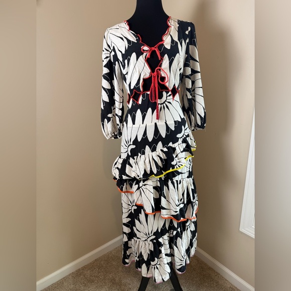 FARM Rio Black and White Floral Dress with Red Accents - Picture 5 of 14
